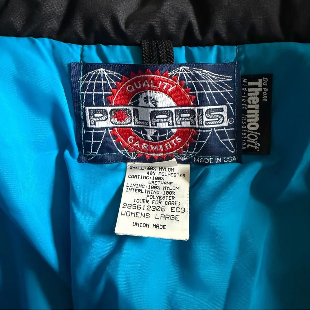 Vintage Polaris Snowmobile Puffer Jacket Thermoloft Abstract Map‎ Print